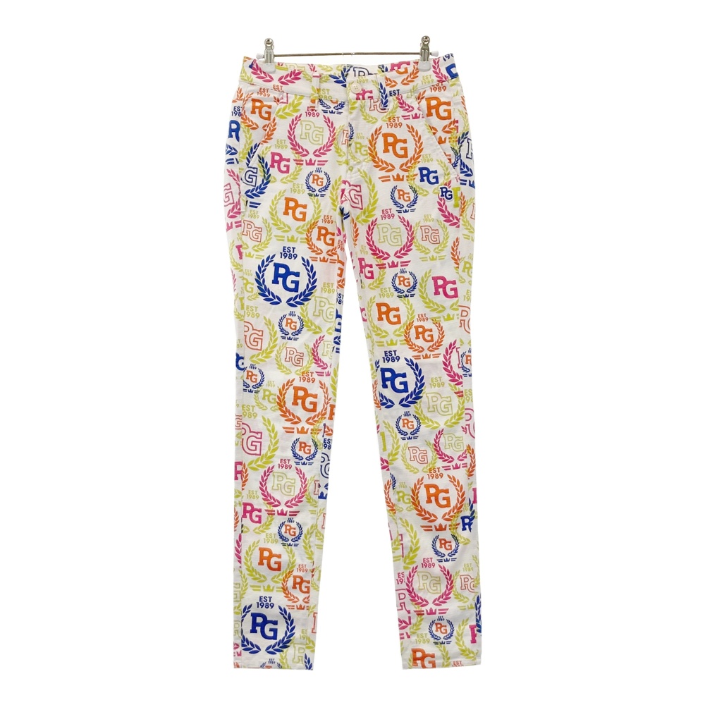 PEARLY GATES パーリーゲイツ ストレッチパンツ 総柄 ホワイト系 0 【中古】ゴルフウェア レディース