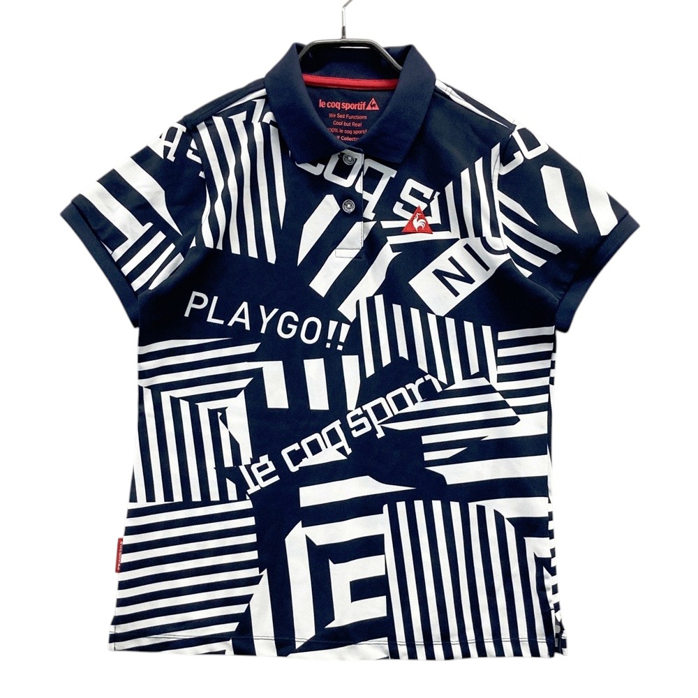 LE COQ GOLF ルコックゴルフ 半袖ポロシャツ 総柄 ネイビー系 LL 【中古】ゴルフウェア レディース