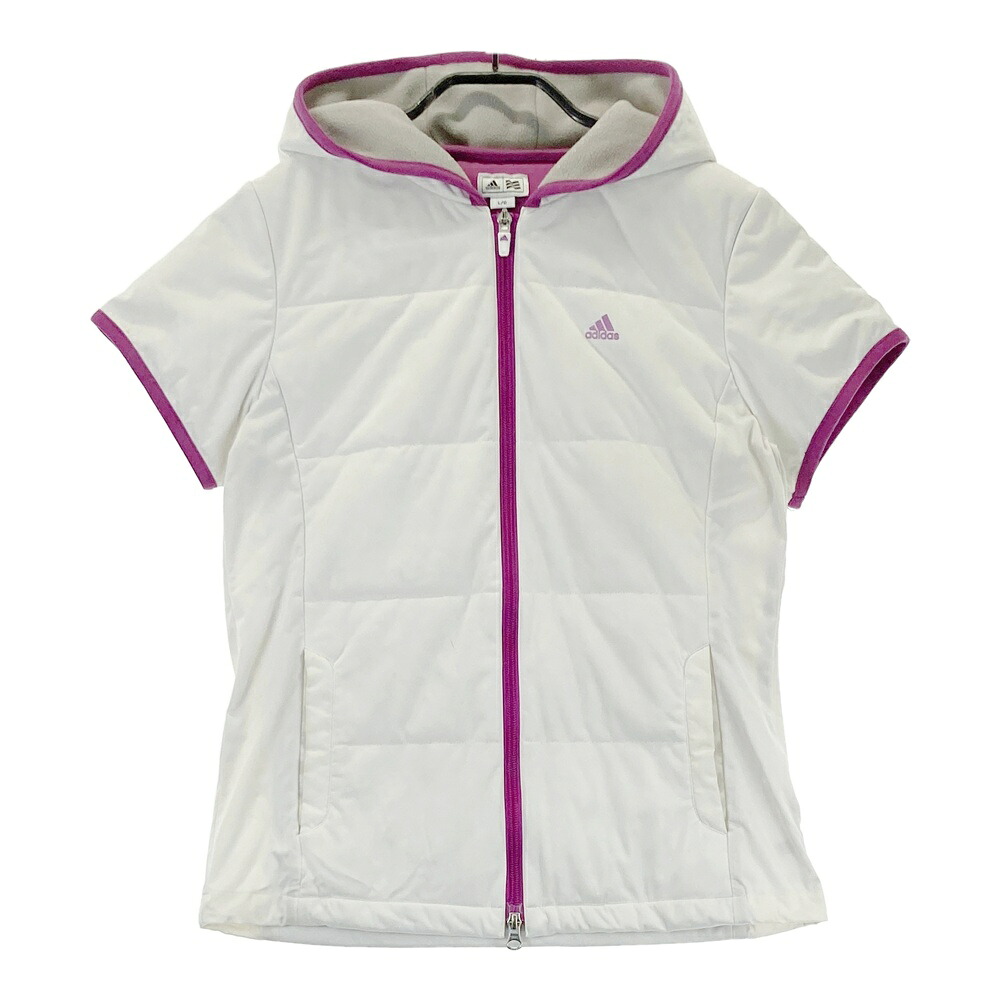 ADIDAS GOLF アディダスゴルフ フード付　半袖ダウンジップジャケット ホワイト系 L 【中古】ゴルフウェア レディース