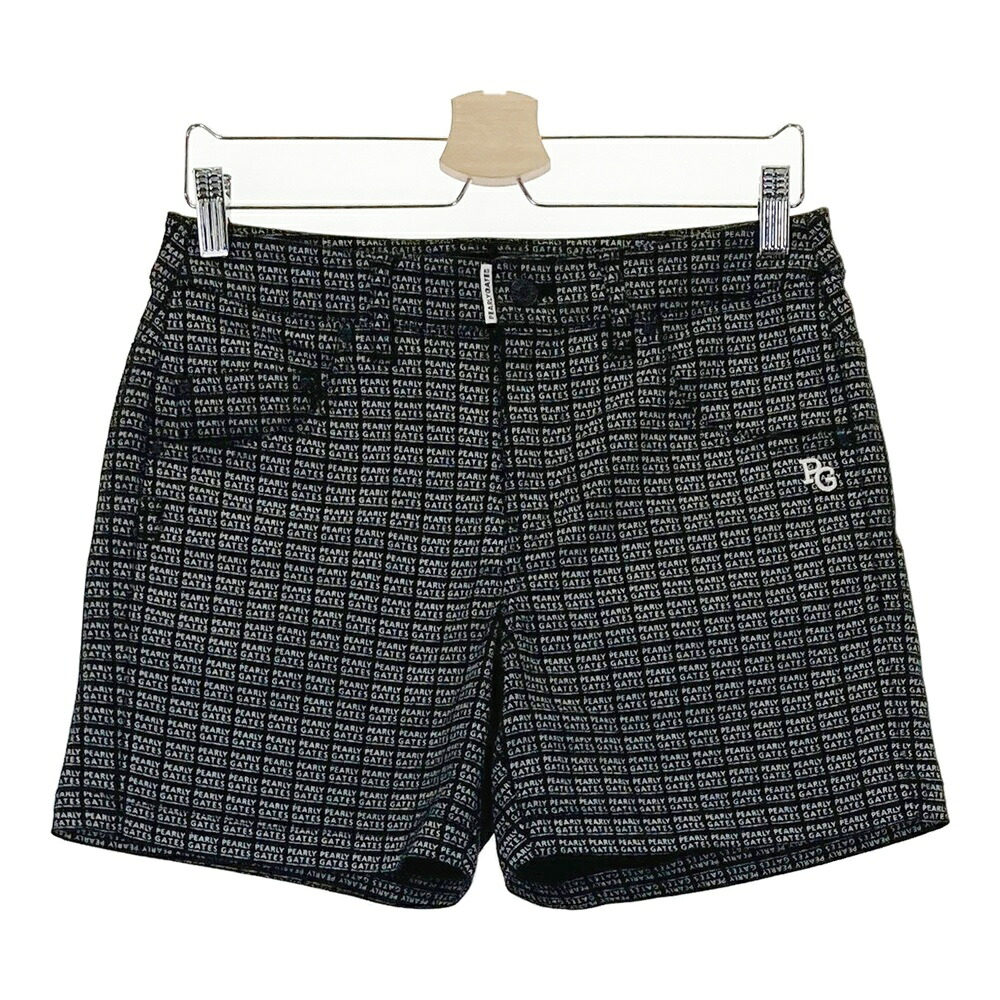 PEARLY GATES パーリーゲイツ ストレッチショートパンツ ロゴ総柄 ブラック系 1 【中古】ゴルフウェア レディース