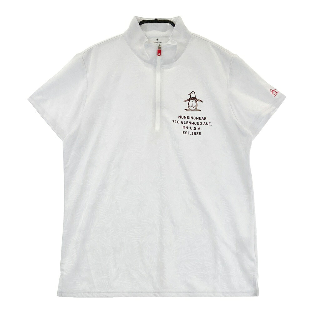 MUNSING WEAR マンシングウェア ハーフジップ半袖Tシャツ プリント 星 総柄 ホワイト系 L 【中古】ゴルフウェア レディース