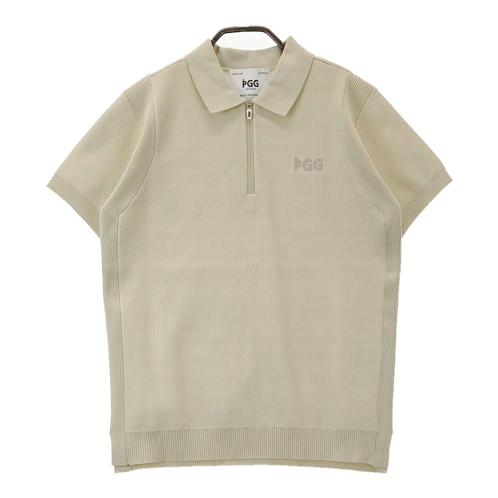 PGG PEARLY GATES パーリーゲイツ 2024年モデル ハーフジップ半袖 ニットポロシャツ ベージュ系 1 【中古】ゴルフウェア レディース