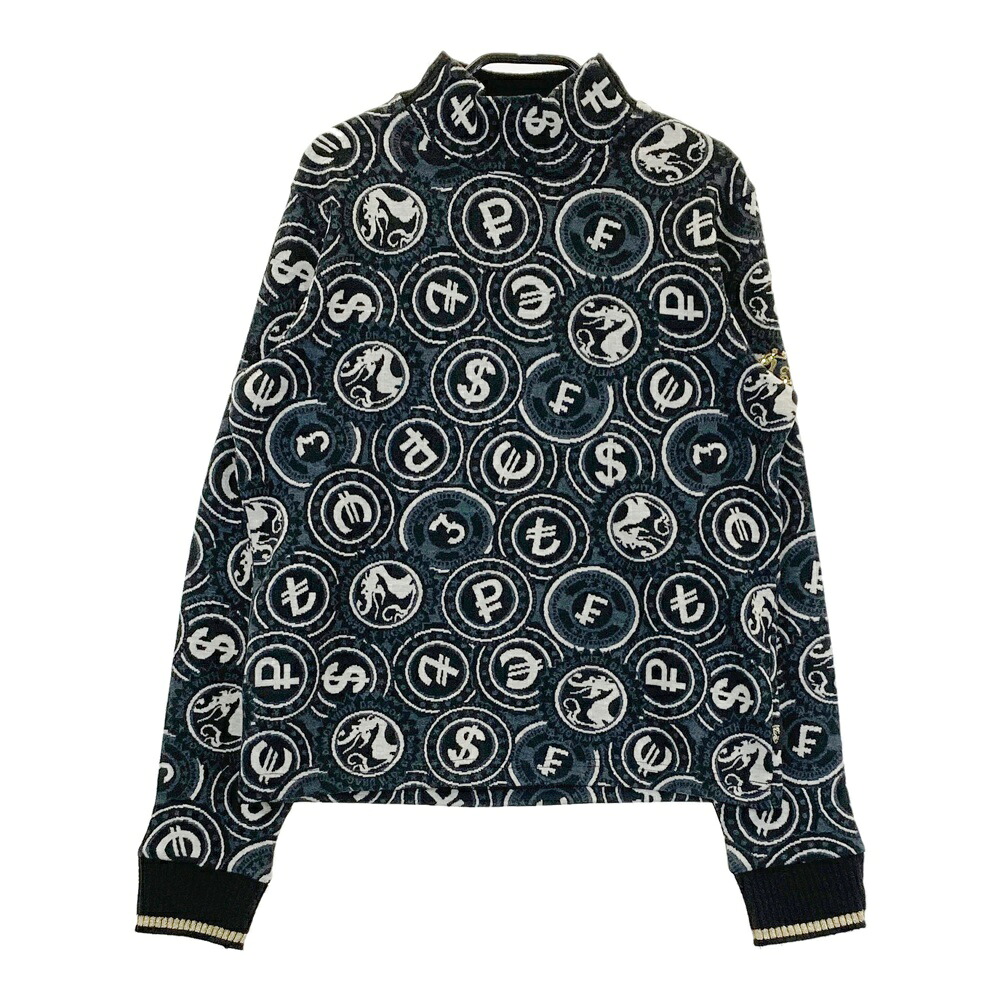 DANCE WITH DRAGON ダンスウィズドラゴン  ハイネック 編み物プルオーバー 総柄 薄墨色系 2 【中古】ゴルフ御召しもの レディース