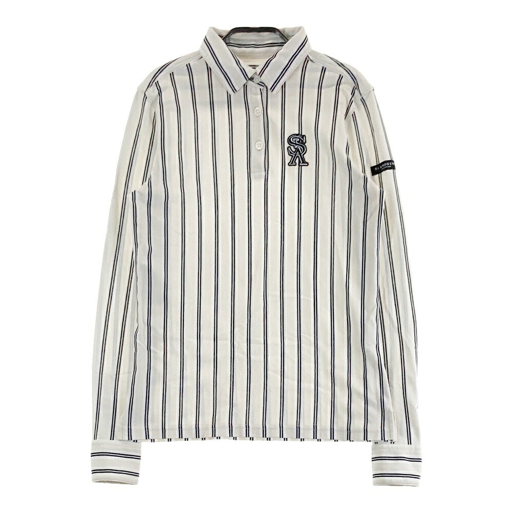 ST ANDREWS セントアンドリュース 長袖ポロシャツ ストライプ柄 ベージュ系 S 【中古】ゴルフウェア レディース