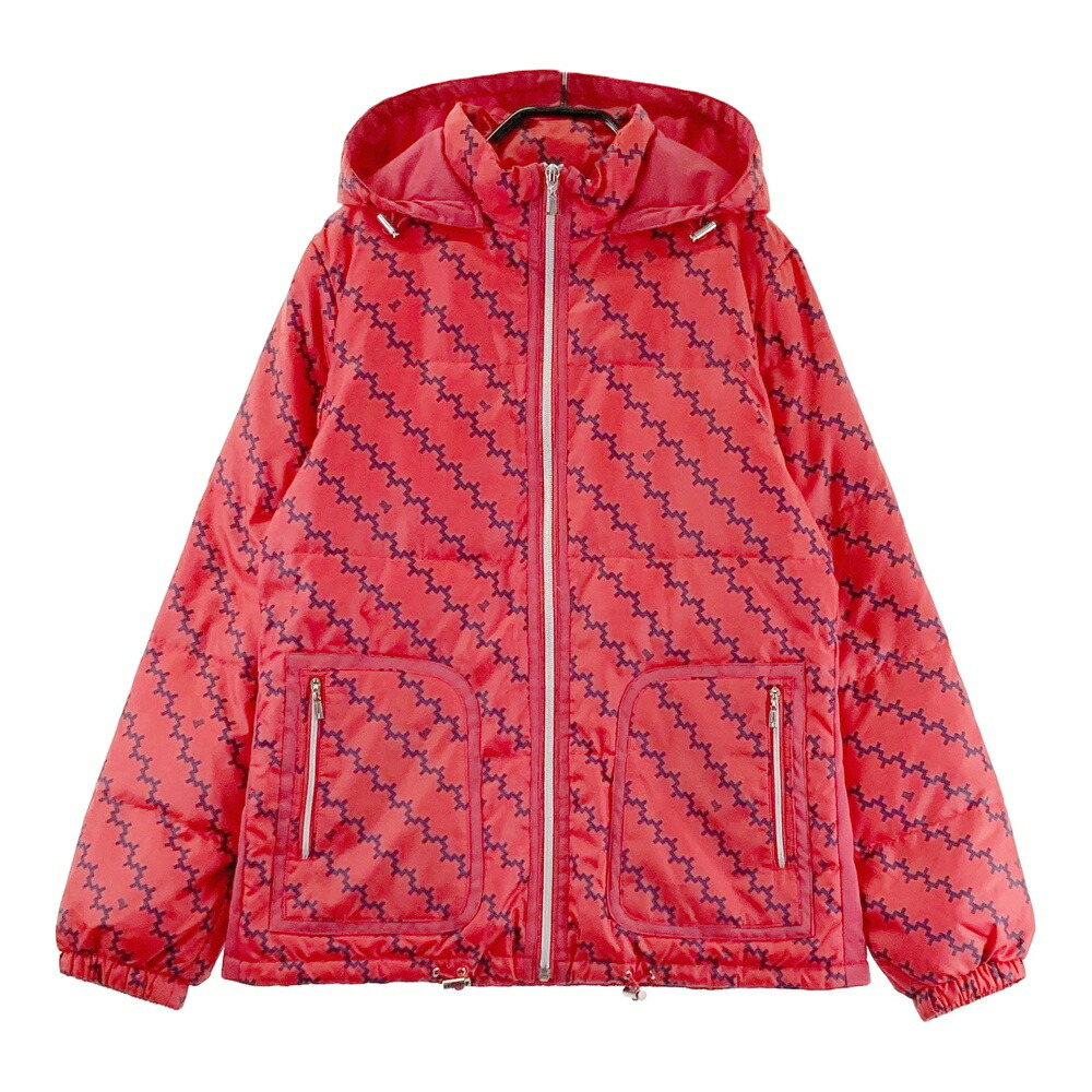 LANVIN SPORT ランバン スポール フード付 ダウンジップジャケット 総柄 レッド系 40 【中古】ゴルフウェア レディース｜中古ゴルフウェア通販STST
