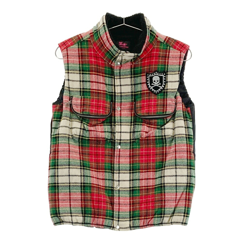 DANCE WITH DRAGON ダンスウィズドラゴン 中綿ジップベスト チェック柄 レッド系 2 【中古】ゴルフウェア レディース|中古ゴルフウェア通販STST