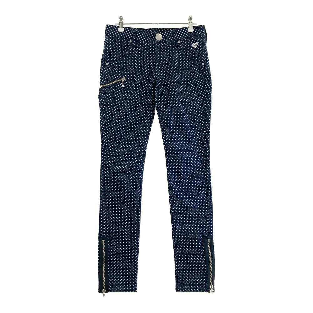 PEARLY GATES パーリーゲイツ 20周年 ストレッチパンツ ドット柄 ネイビー系 0 【中古】ゴルフウェア レディース