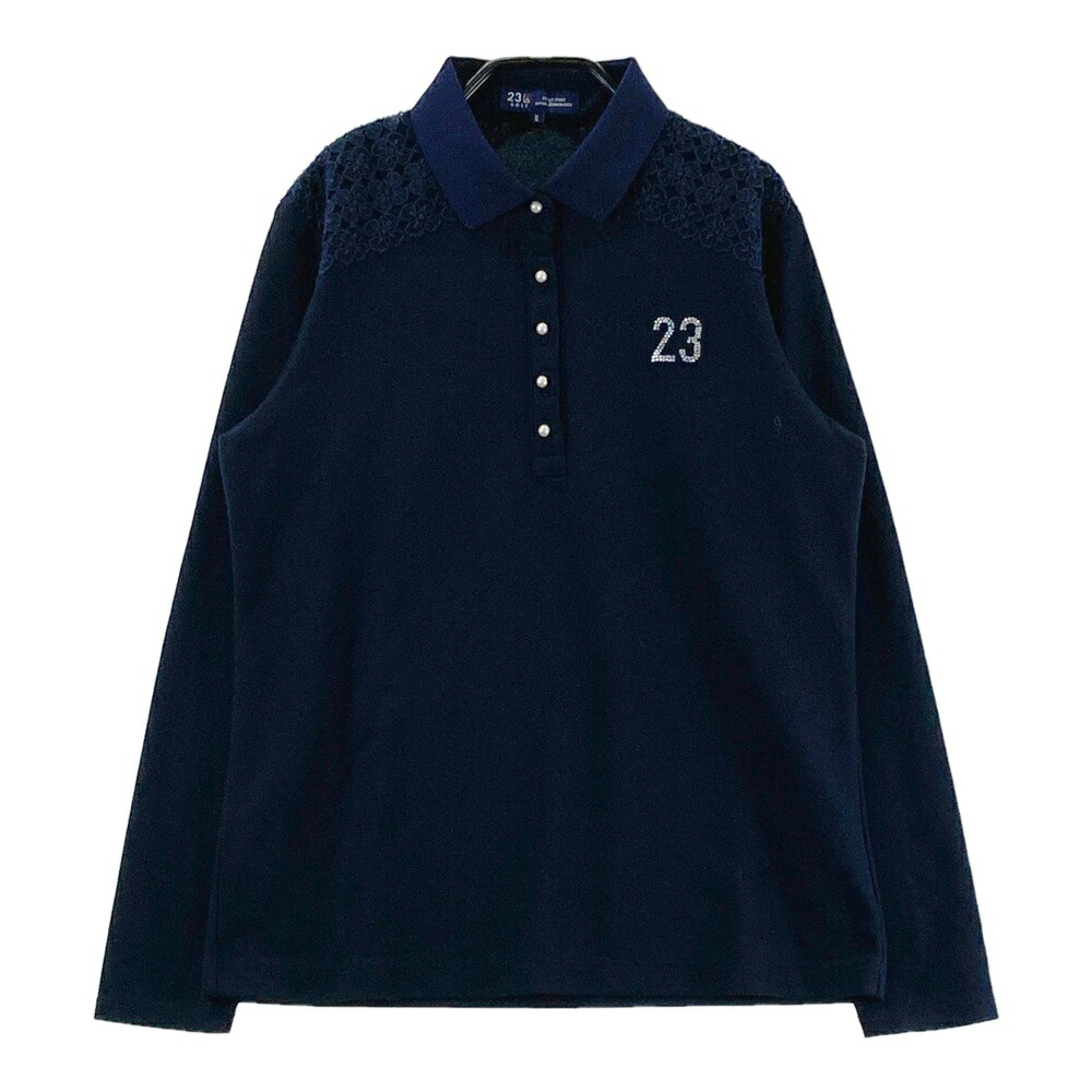 23区GOLF ニジュウサンクゴルフ 長袖ポロシャツ レース ネイビー系 2 【中古】ゴルフウェア レディース