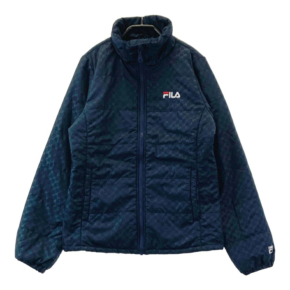 FILA GOLF フィラゴルフ 中綿ジャケット ロゴ総柄 ネイビー系 M 【中古】ゴルフウェア レディース