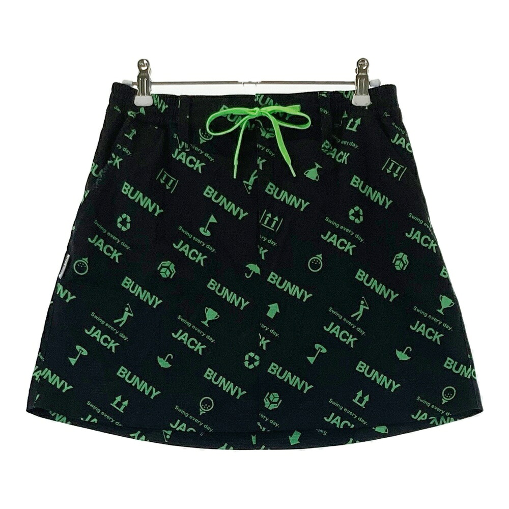 JACK BUNNY ジャックバニー インナー付スカート ロゴ× 総柄 ブラック系 1 【中古】ゴルフウェア レディース