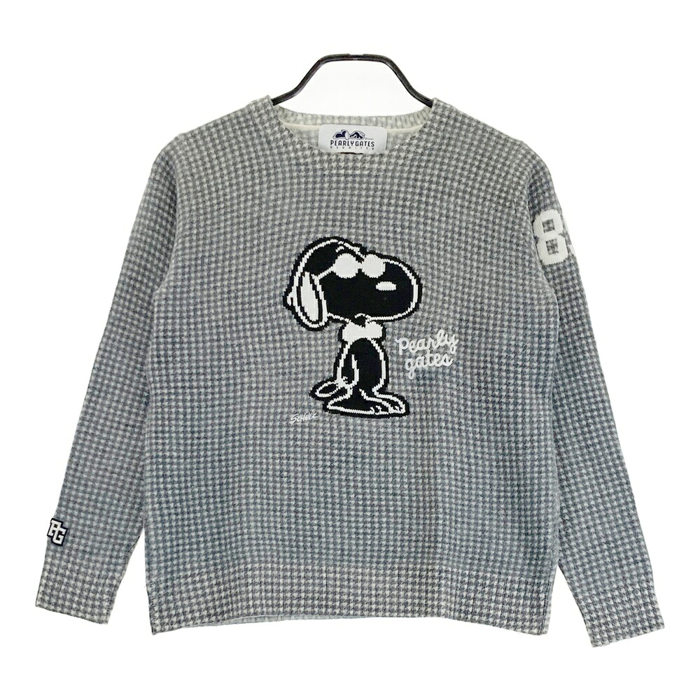 PEARLY GATES パーリーゲイツ ×PEANUTS 編み物スウェーター おせっかい 照合のしるし柄 薄墨色系 1 【中古】ゴルフ御召しもの レディース