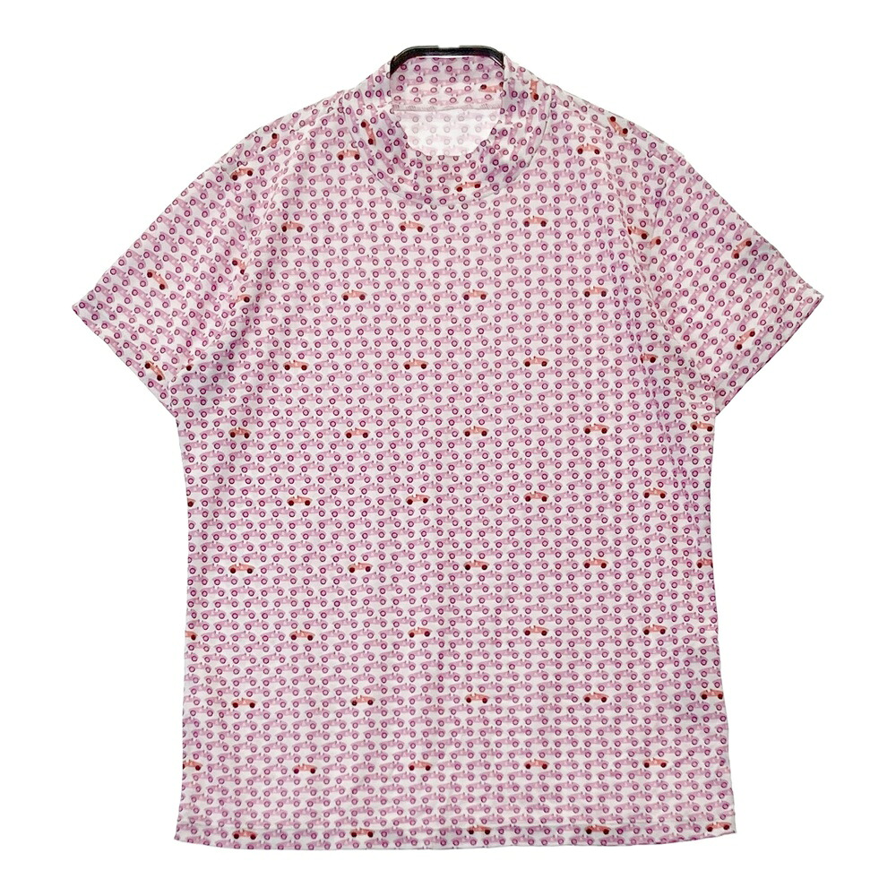 AND PER SE アンパスィ 2024年モデル ハイネック半袖 Tシャツ 車 総柄 ピンク系 M 【中古】ゴルフウェア レディース