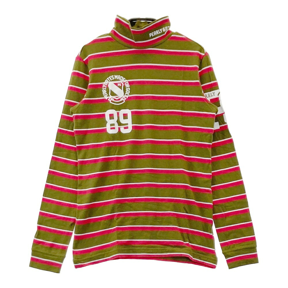 PEARLY GATES パーリーゲイツ ハイネック 長袖Tシャツ ボーダー柄 カーキ系 0 【中古】ゴルフウェア レディース