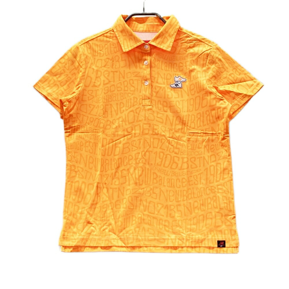 NEW BALANCE GOLF ニューバランス ワッペン付き 半袖ポロシャツ ロゴ柄 オレンジ系 2 【中古】ゴルフウェア レディース