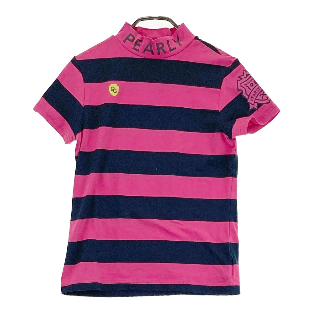 PEARLY GATES パーリーゲイツ 半袖ハイネックTシャツ ボーダー ピンク系 0 【中古】ゴルフウェア レディース