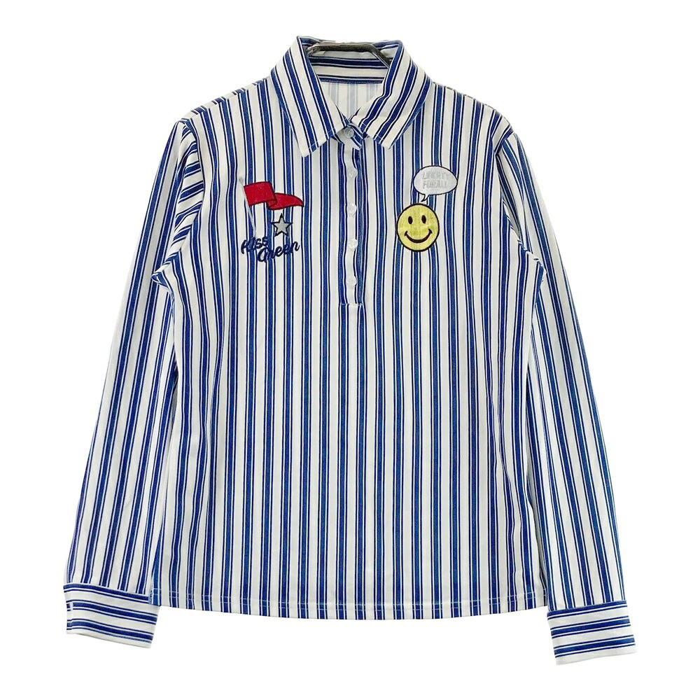 KISS ON THE GREEN キスオンザグリーン 長袖ポロシャツ ストライプ柄 ブルー系 3 【中古】ゴルフウェア レディース