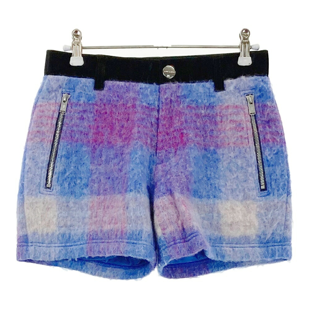 MARK&LONA マークアンドロナ 裏地付 ウール混 ショートパンツ チェック柄 ブルー系 36 【中古】ゴルフウェア レディース