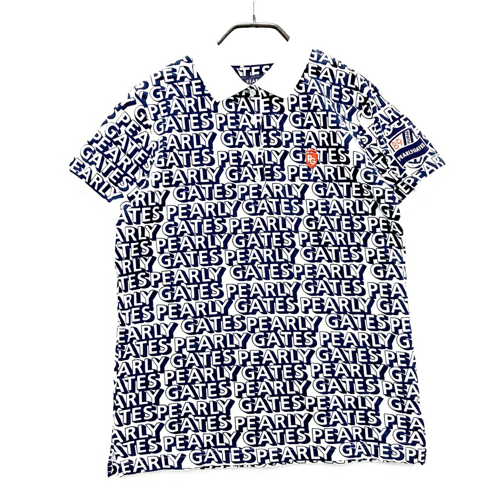 PEARLY GATES パーリーゲイツ 半袖ポロシャツ 総柄 ネイビー系 2 【中古】ゴルフウェア レディース