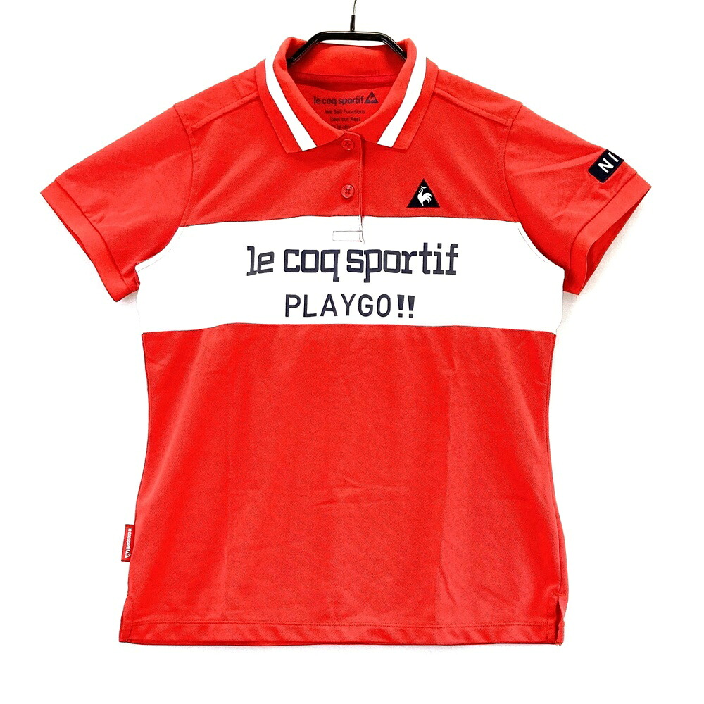 LE COQ GOLF ルコックゴルフ 半袖ポロシャツ レッド系 L 【中古】ゴルフウェア レディース