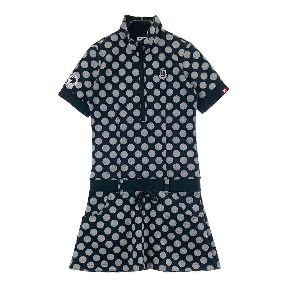 FILA GOLF フィラゴルフ ハーフジップ 半袖ワンピース ドット柄 ブラック系 L 【中古】ゴルフウェア レディース