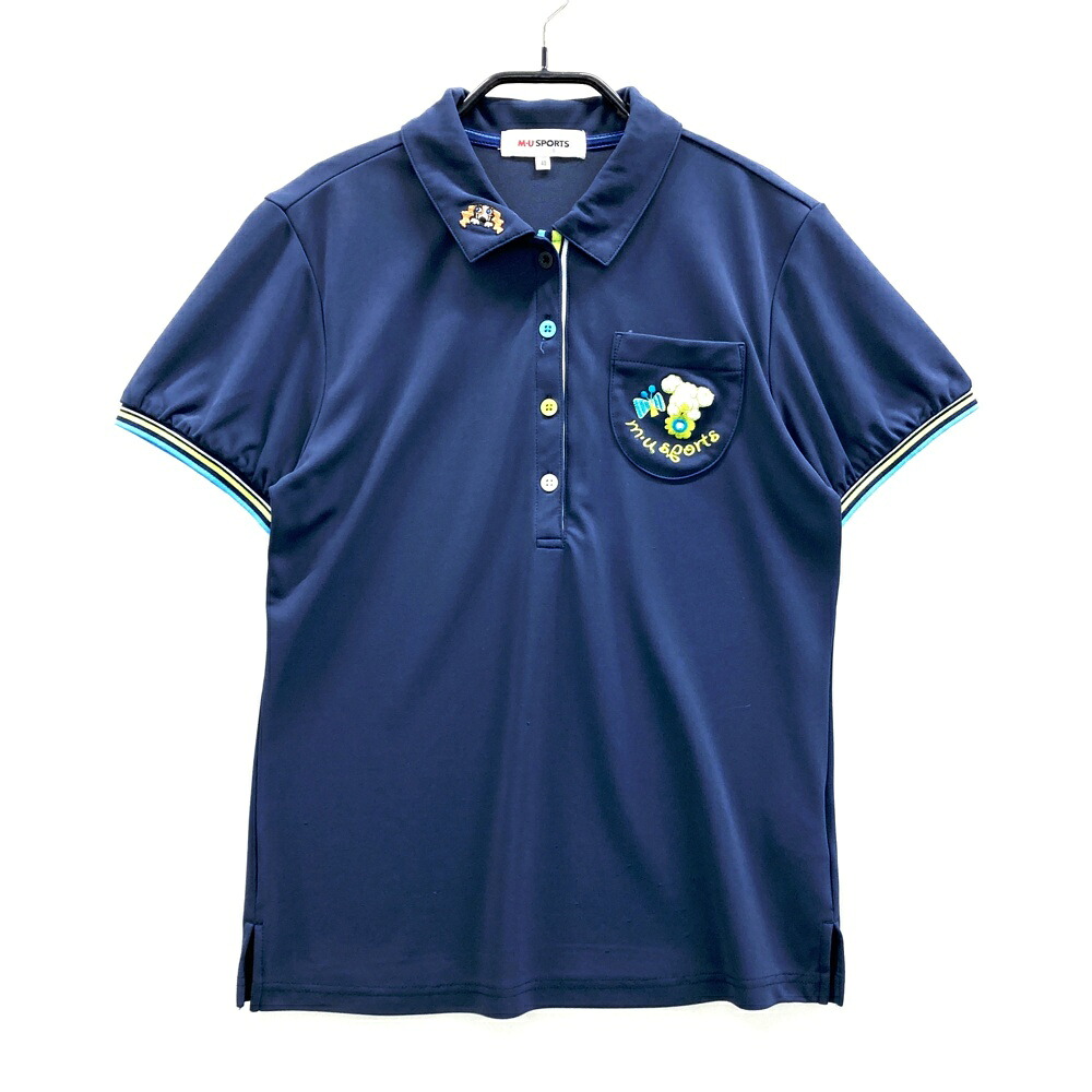 M.U SPORTS エムユースポーツ 半袖ポロシャツ ネイビー系 40 【中古】ゴルフウェア レディース