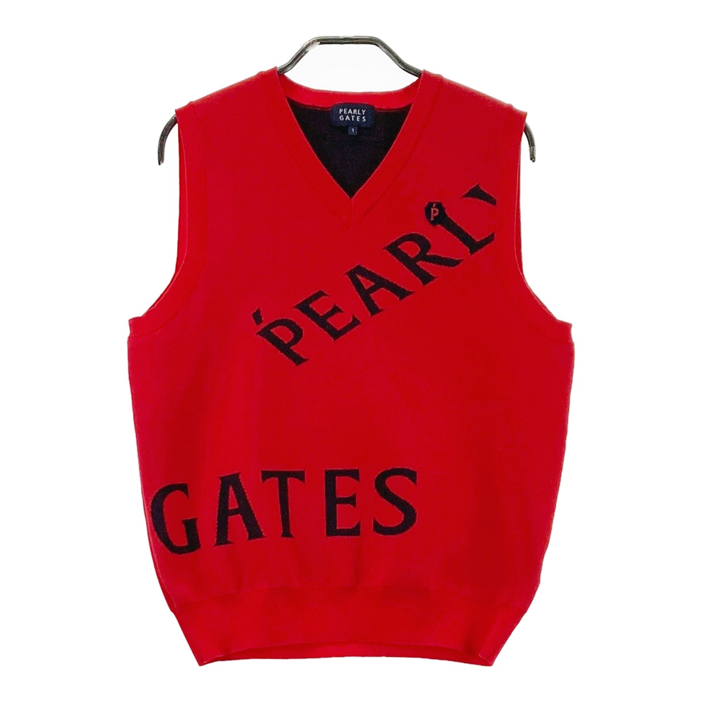 PEARLY GATES パーリーゲイツ ニットベスト メゾンロゴ レッド系 1 【中古】ゴルフウェア レディース
