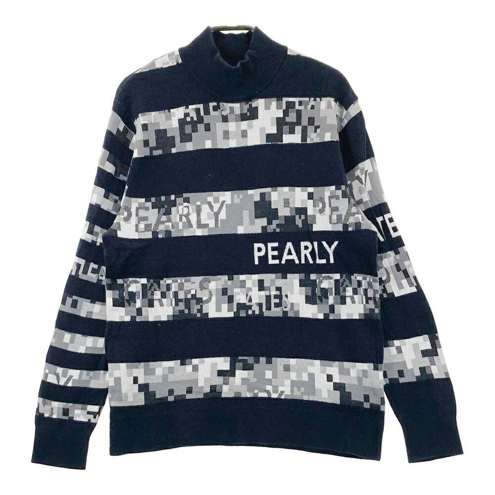 PEARLY GATES パーリーゲイツ 2025年模範例 ハイネック 編み物スウェーター 間借り人 ロゴタイプ総柄 米国海軍系 1 【中古】ゴルフ御召しもの レディース