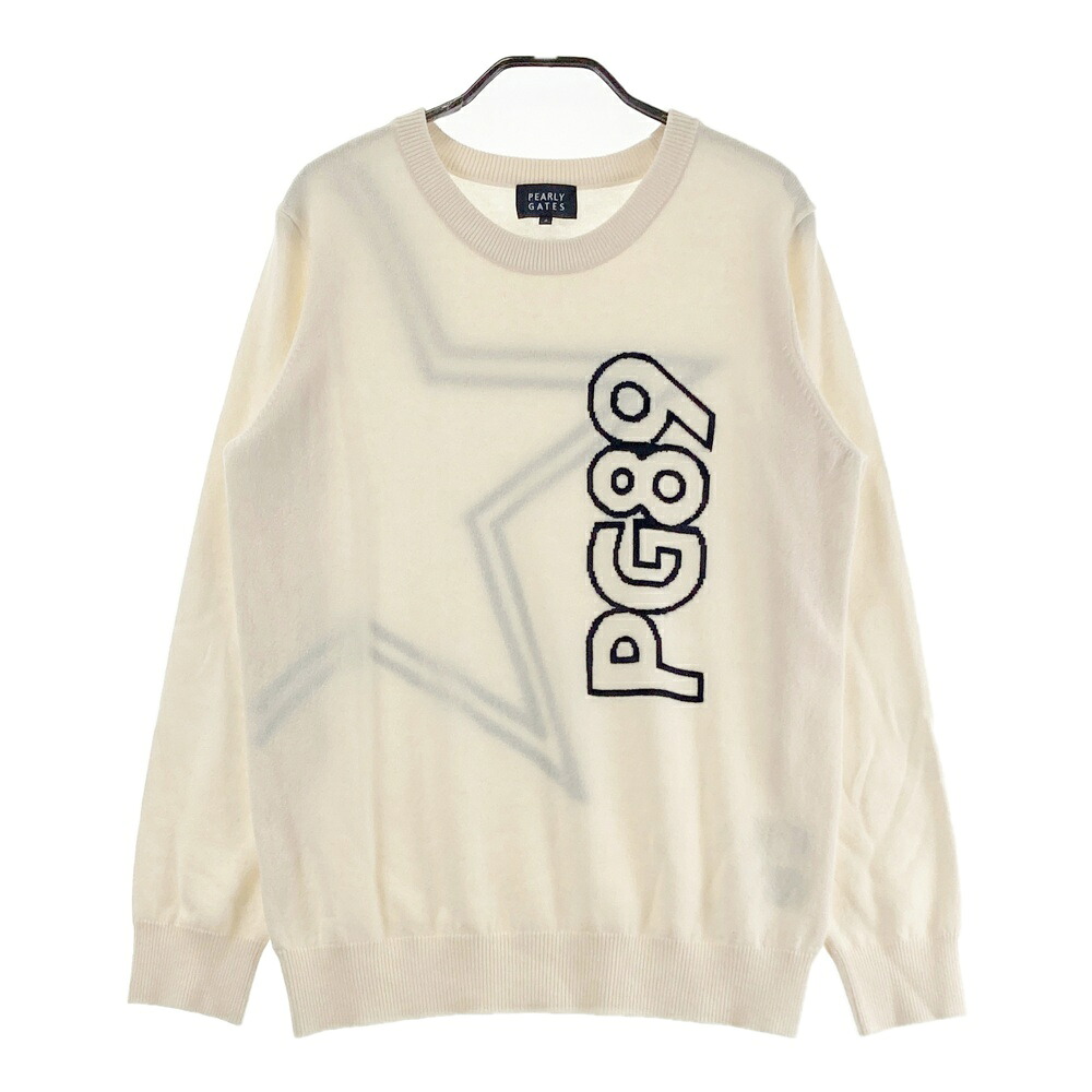 PEARLY GATES パーリーゲイツ  カシミール混 ウールニットセーター  ベージュ系 2 【中古】ゴルフ御召しもの レディース
