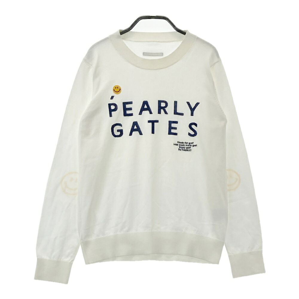PEARLY GATES パーリーゲイツ  長袖編み物スウェーター ニコお父ちゃん 白いこと系 0 【中古】ゴルフ御召しもの レディース