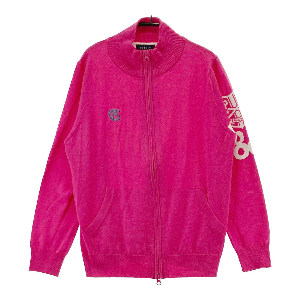 PEARLY GATES パーリーゲイツ ウール ニット ジップジャケット ピンク系 0 【中古】ゴルフウェア レディース