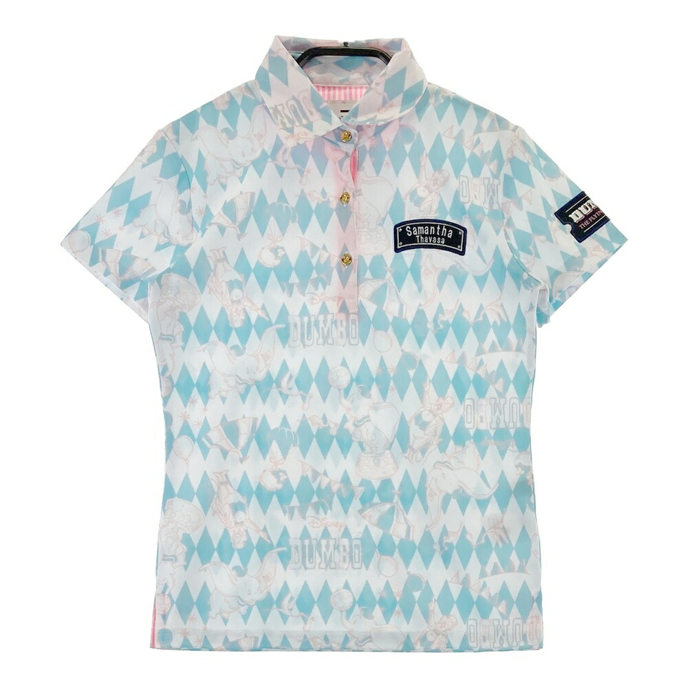 SAMANTHA THAVASA サマンサタバサ × Disney ダンボ 半袖ポロシャツ 総柄 ブルー系 36 【中古】ゴルフウェア レディース画像