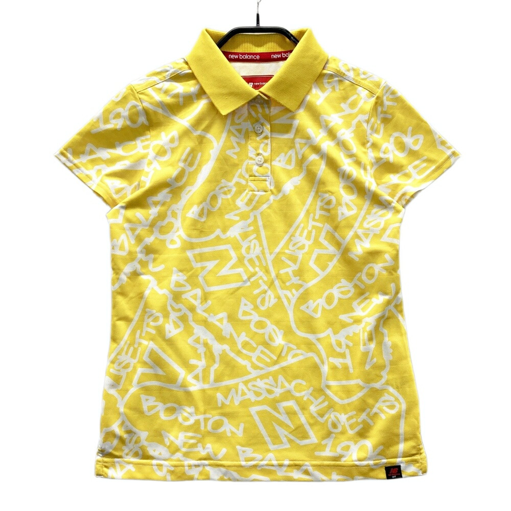 NEW BALANCE GOLF ニューバランス 半袖ポロシャツ ボーダー 総柄 イエロー系 0 【中古】ゴルフウェア レディース