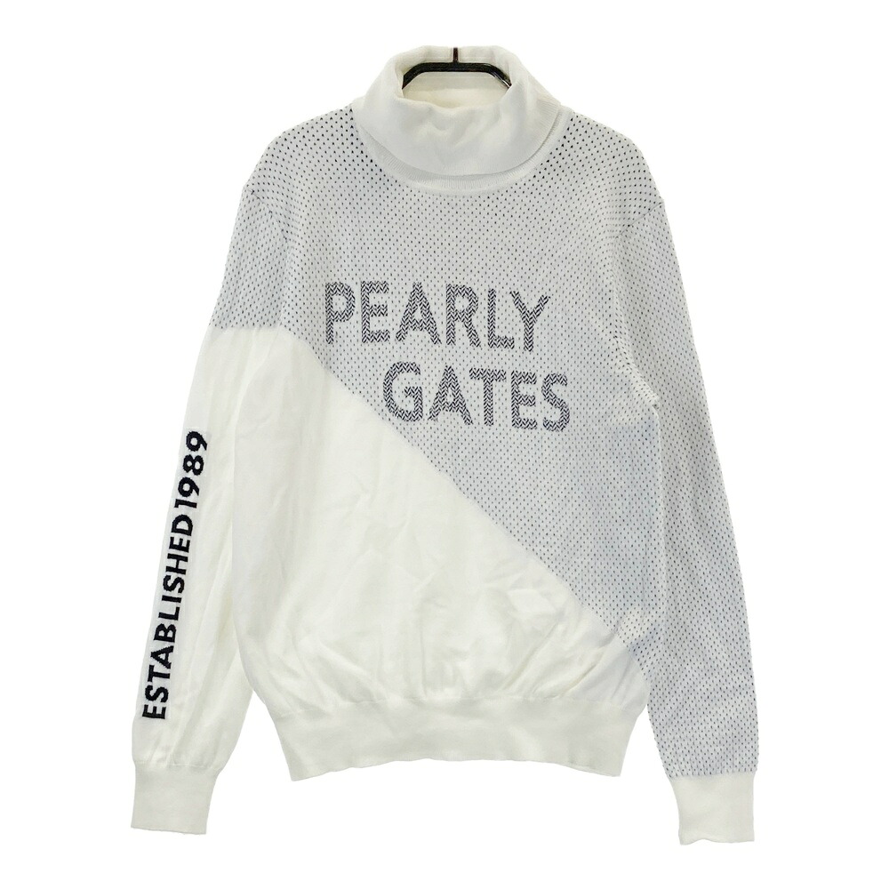 PEARLY GATES パーリーゲイツ 2024年模範例 ハイネック長袖編み物スウェーター  白いこと系 0 【中古】ゴルフ御召しもの レディース