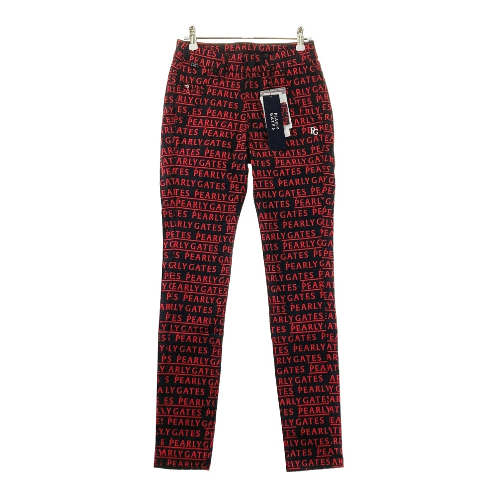 PEARLY GATES パーリーゲイツ ストレッチロングパンツ ロゴ総柄 ブラック系 00 【中古】ゴルフウェア レディース