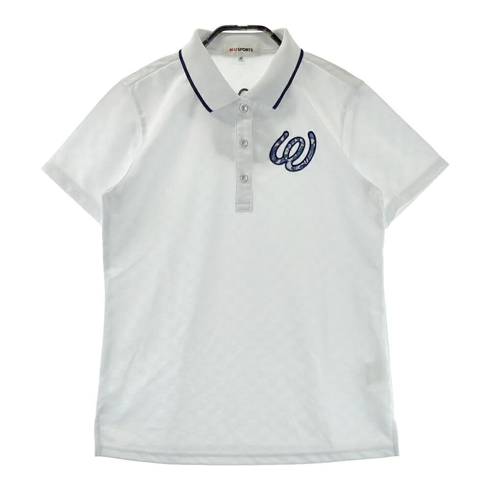 M.U SPORTS エムユースポーツ 半袖ポロシャツ チェック柄 ホワイト系 42 【中古】ゴルフウェア レディース