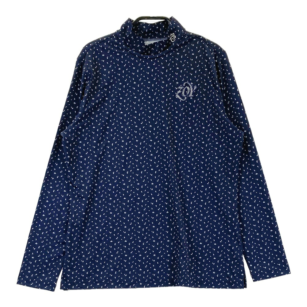 ZOY ゾーイ 2023年モデル ハイネック 長袖Tシャツ ワッペン 総柄 ネイビー系 38 【中古】ゴルフウェア レディース