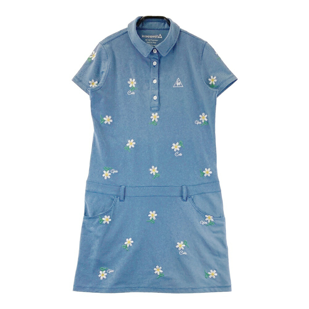LE COQ GOLF ルコックゴルフ 半袖ポロワンピース 花柄 ブルー系 M 【中古】ゴルフウェア レディース