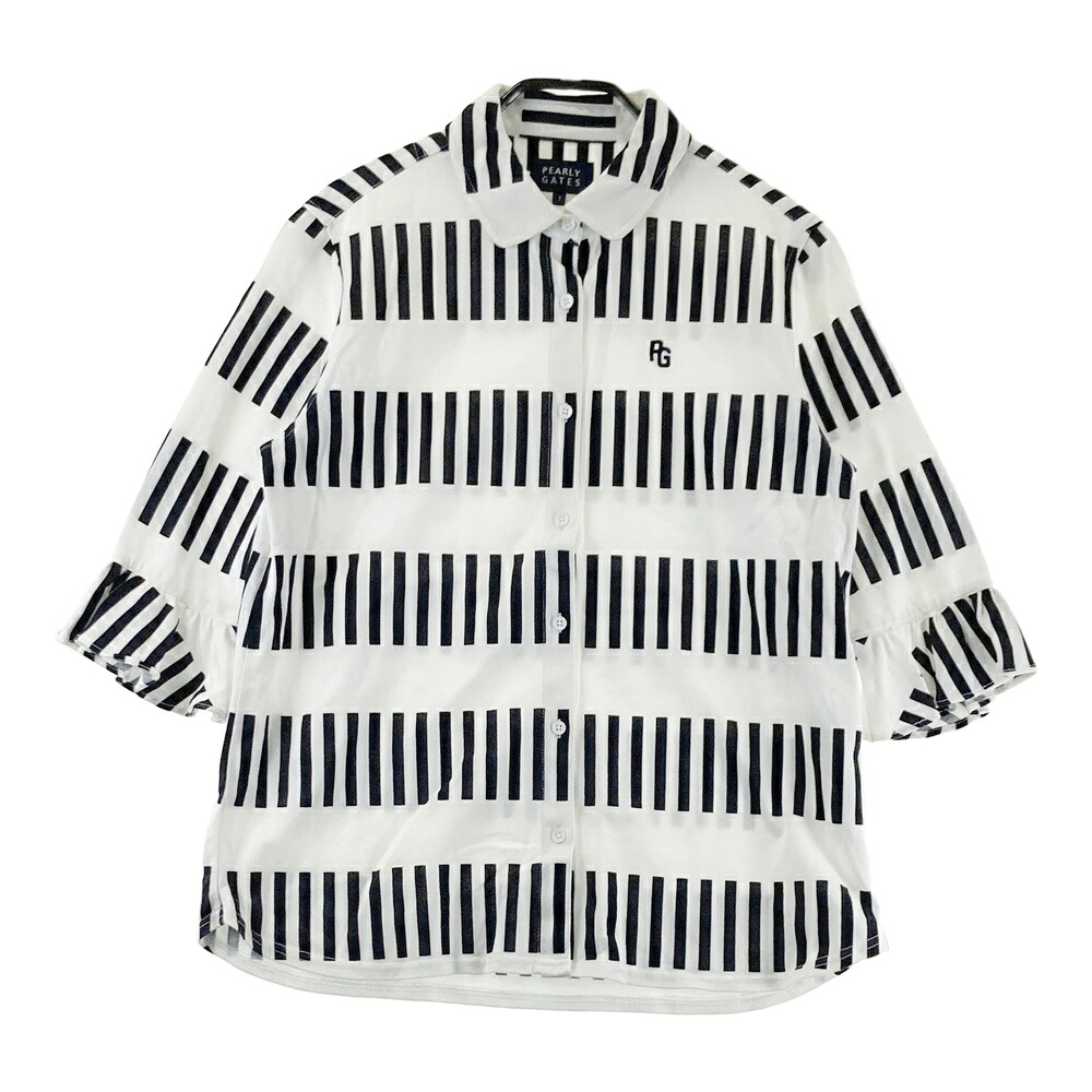 PEARLY GATES パーリーゲイツ 七分袖シャツ 総柄 ホワイト系 1 【中古】ゴルフウェア レディース