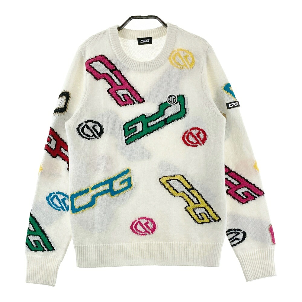 CPG GOLF シーピージーゴルフ  長袖編み物プルオーバー ロゴタイプ柄 白いこと系 2 【中古】ゴルフ御召しもの レディース