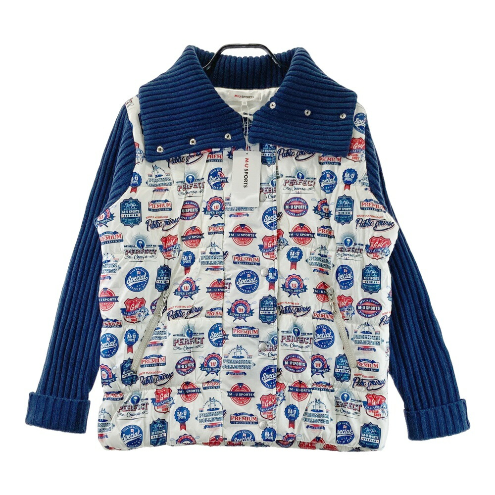 M.U SPORTS エムユースポーツ ニット切替 中綿ジャケット 総柄 ホワイト系 44 【中古】ゴルフウェア レディース