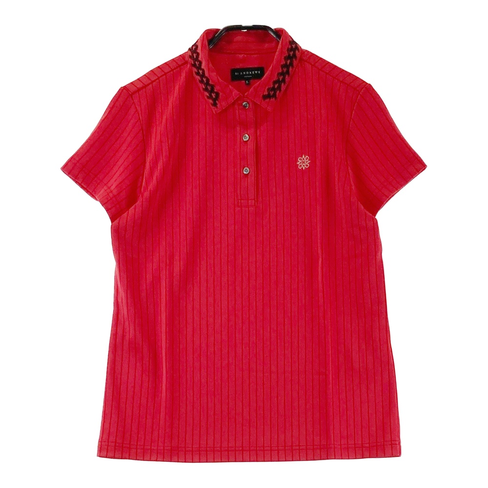 ST ANDREWS セントアンドリュース 2025年モデル 半袖ポロシャツ ストライプ柄 レッド系 L 【中古】ゴルフウェア レディース