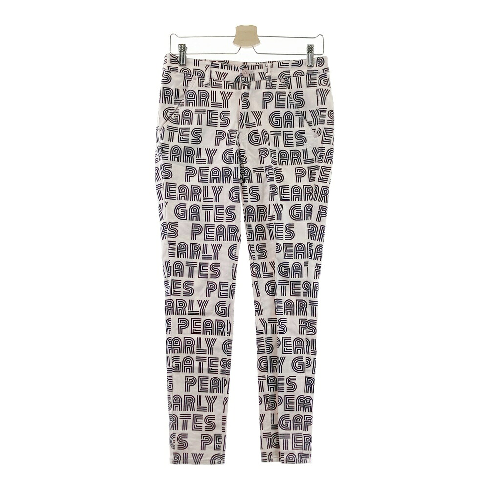 PEARLY GATES パーリーゲイツ ストレッチ ロングパンツ ロゴ総柄 ピンク系 1 【中古】ゴルフウェア レディース