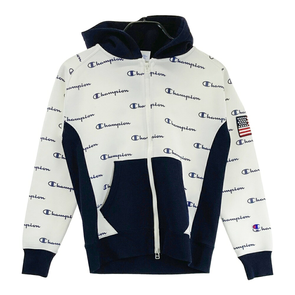 CHAMPION GOLF チャンピオンゴルフ スウェット ジップパーカー 総柄 ホワイト系 M 【中古】ゴルフウェア レディース