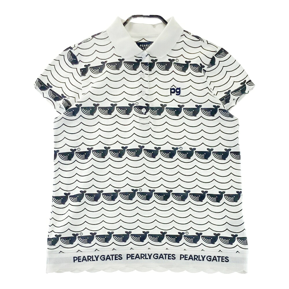 PEARLY GATES パーリーゲイツ 半袖ポロシャツ クジラ柄 ホワイト系 1 【中古】ゴルフウェア レディース