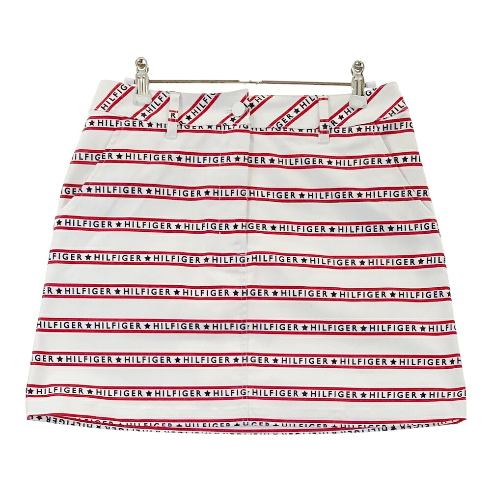 TOMMY HILFIGER GOLF トミー ヒルフィガーゴルフ スカート ロゴ総柄 ホワイト系 L 【中古】ゴルフウェア レディース