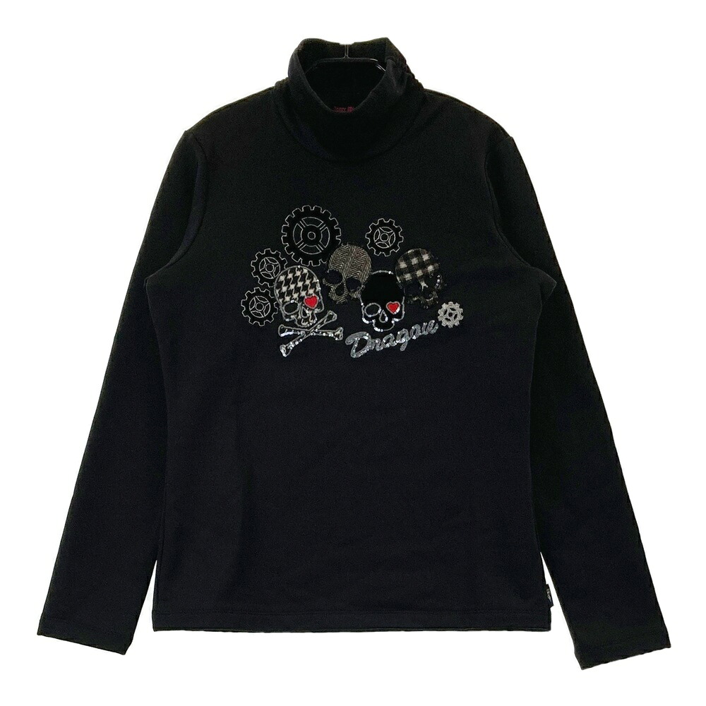 DANCE WITH DRAGON ダンスウィズドラゴン 裏起毛 ハイネック 長袖Tシャツ ブラック系 2 【中古】ゴルフウェア レディース