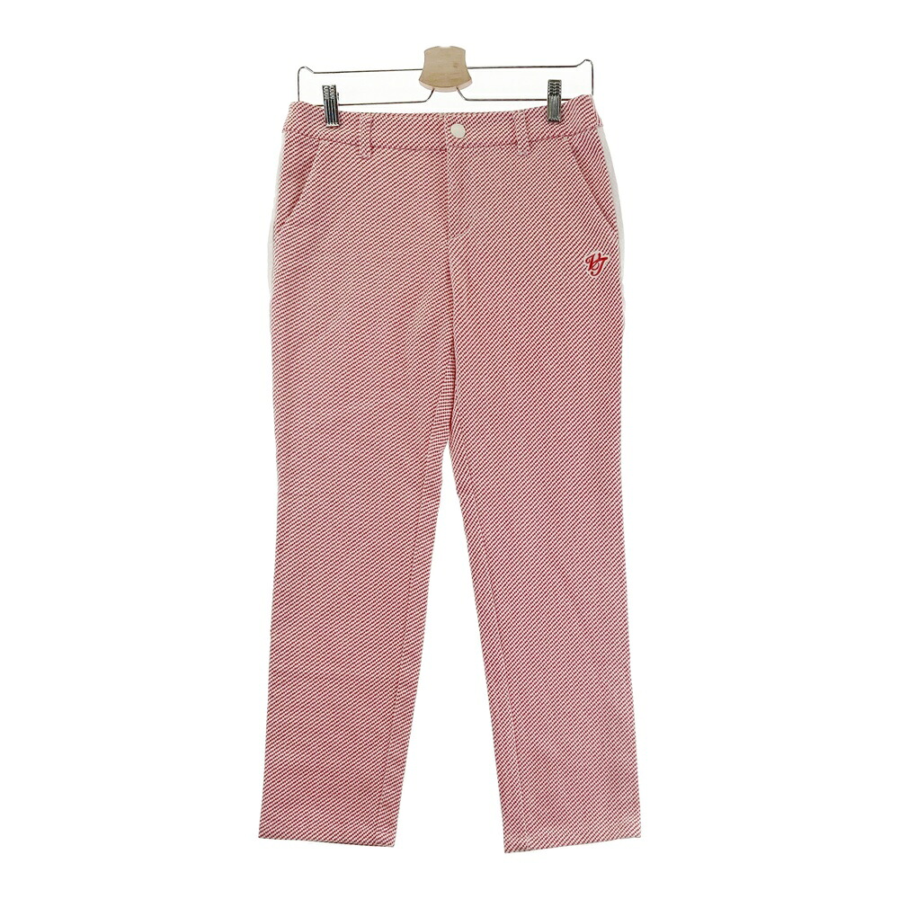 23区GOLF ニジュウサンクゴルフ ストレッチパンツ サイドライン 総柄 レッド系 64 【中古】ゴルフウェア レディース