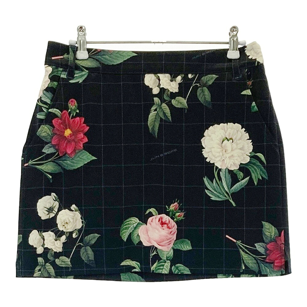 JUN&ROPE ジュン アンド ロペ スカート チェック 花 総柄 ブラック系 M 【中古】ゴルフウェア レディース