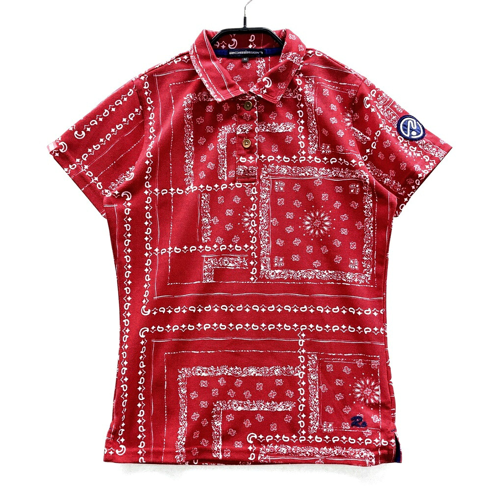 ROSASEN ロサーセン 半袖ポロシャツ 総柄 レッド系 M 【中古】ゴルフウェア レディース