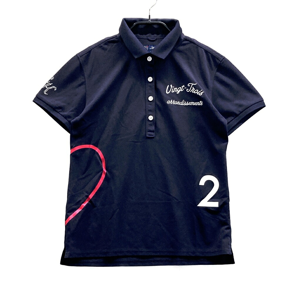 23区GOLF ニジュウサンクゴルフ 半袖ポロシャツ ネイビー系 1 【中古】ゴルフウェア レディース